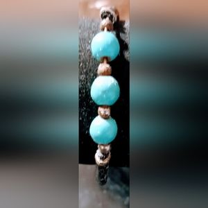 Sterling silver with Turquoise Gemstone on black leather Pre-owned Bracelet.